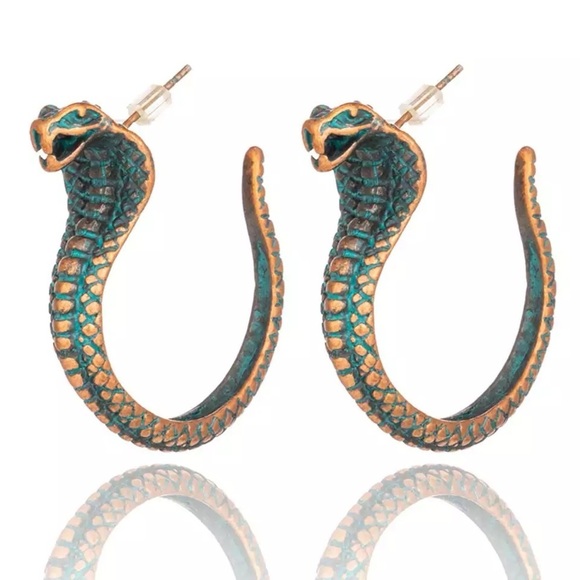 Jewelry - Cobra Snake Studs Punk Earrings Green Hoops Halloween